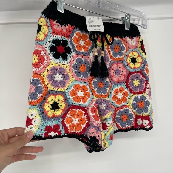 OCEANUS Ava Rainbow Colorful Handmade Drawstring Beach Crochet Shorts XS NWT - Picture 6 of 8
